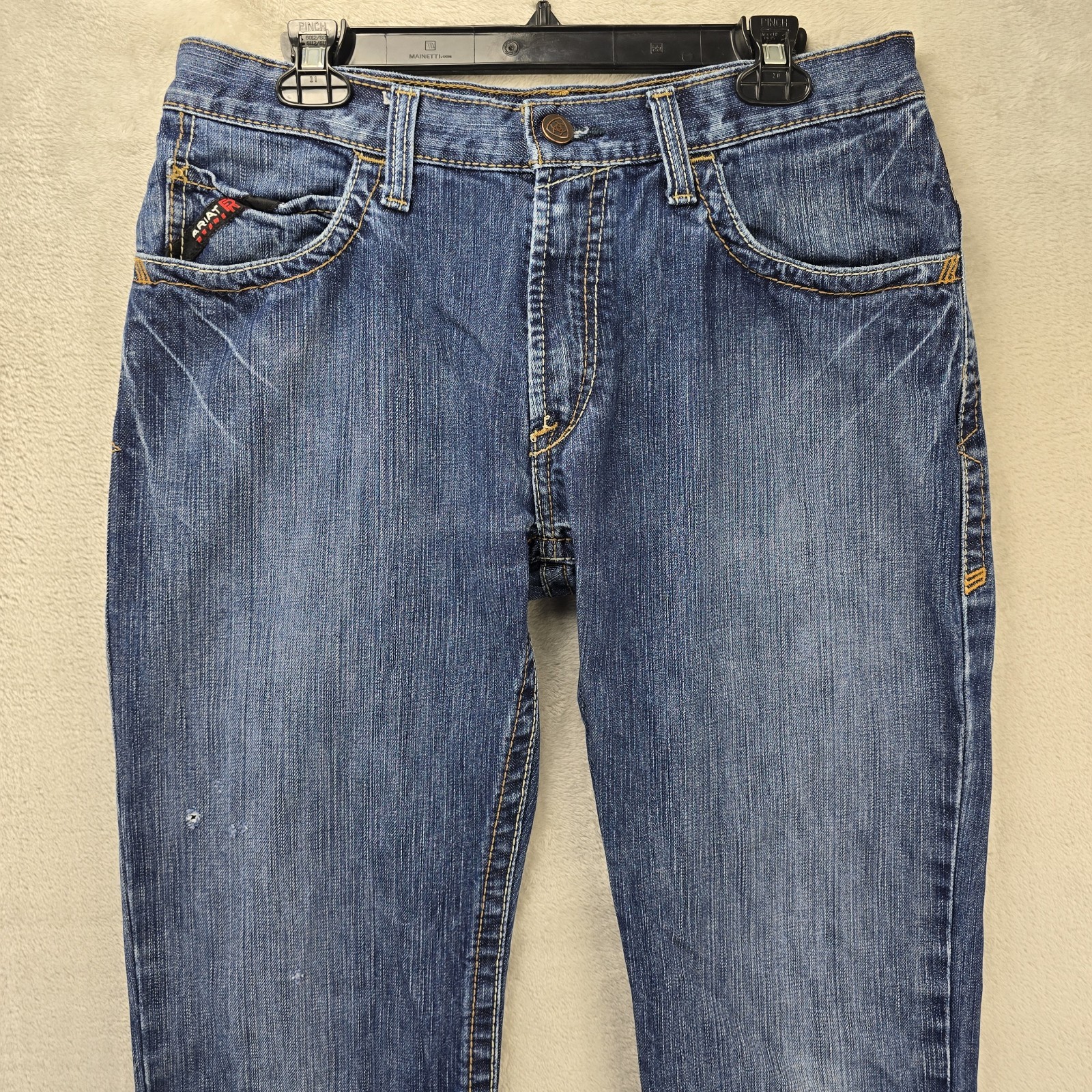 Ariat Work FR M4 Low Rise Boot Cut Jeans Mens 33×34 Blue Flame Resistant CAT 2