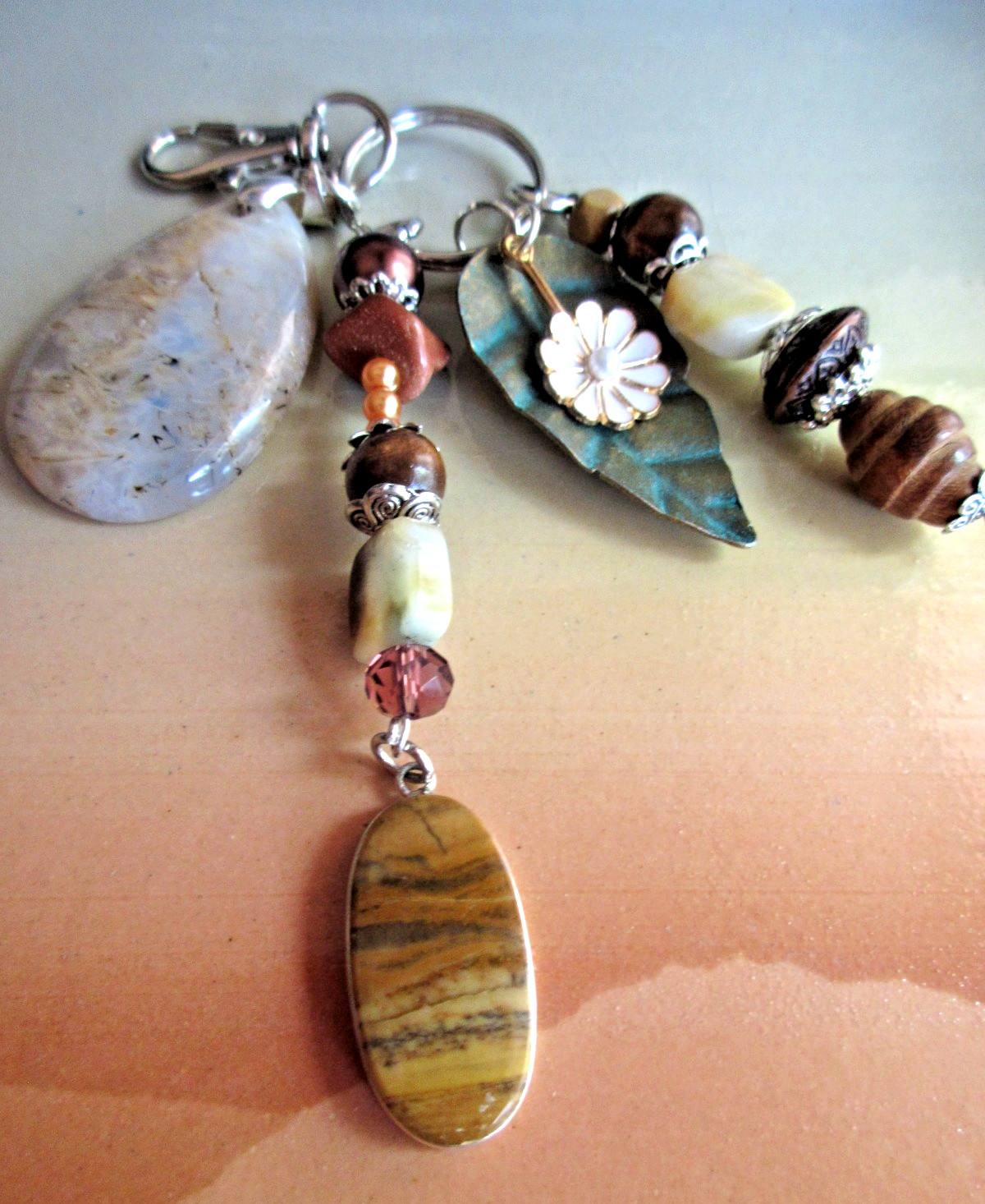 Agate & Bronze Purse Jewelry Keyring 7.5 inches