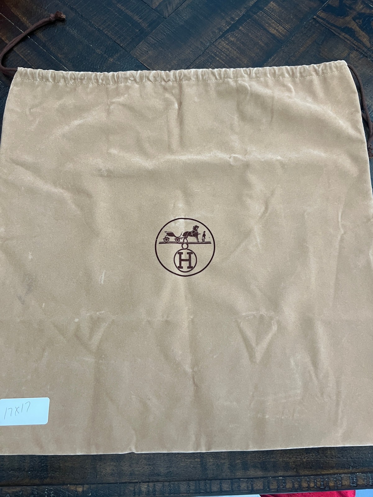Hermes Brown Dust Bag Auth W 17 x 17 in. Storage Drawstring