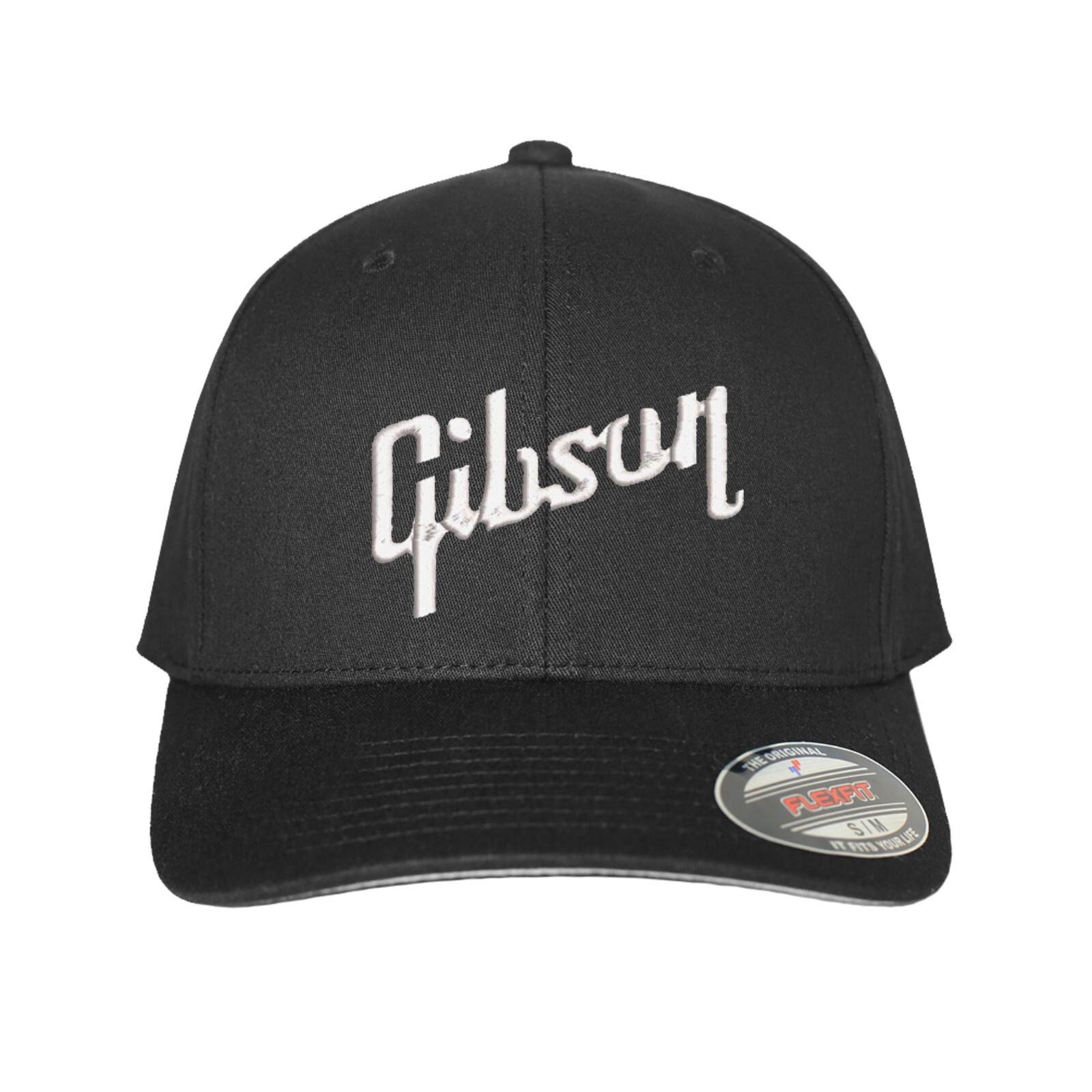 Gibson Logo Embroidered Flexfit Hat Fitted Curved Black Cap Musician Artist Gift