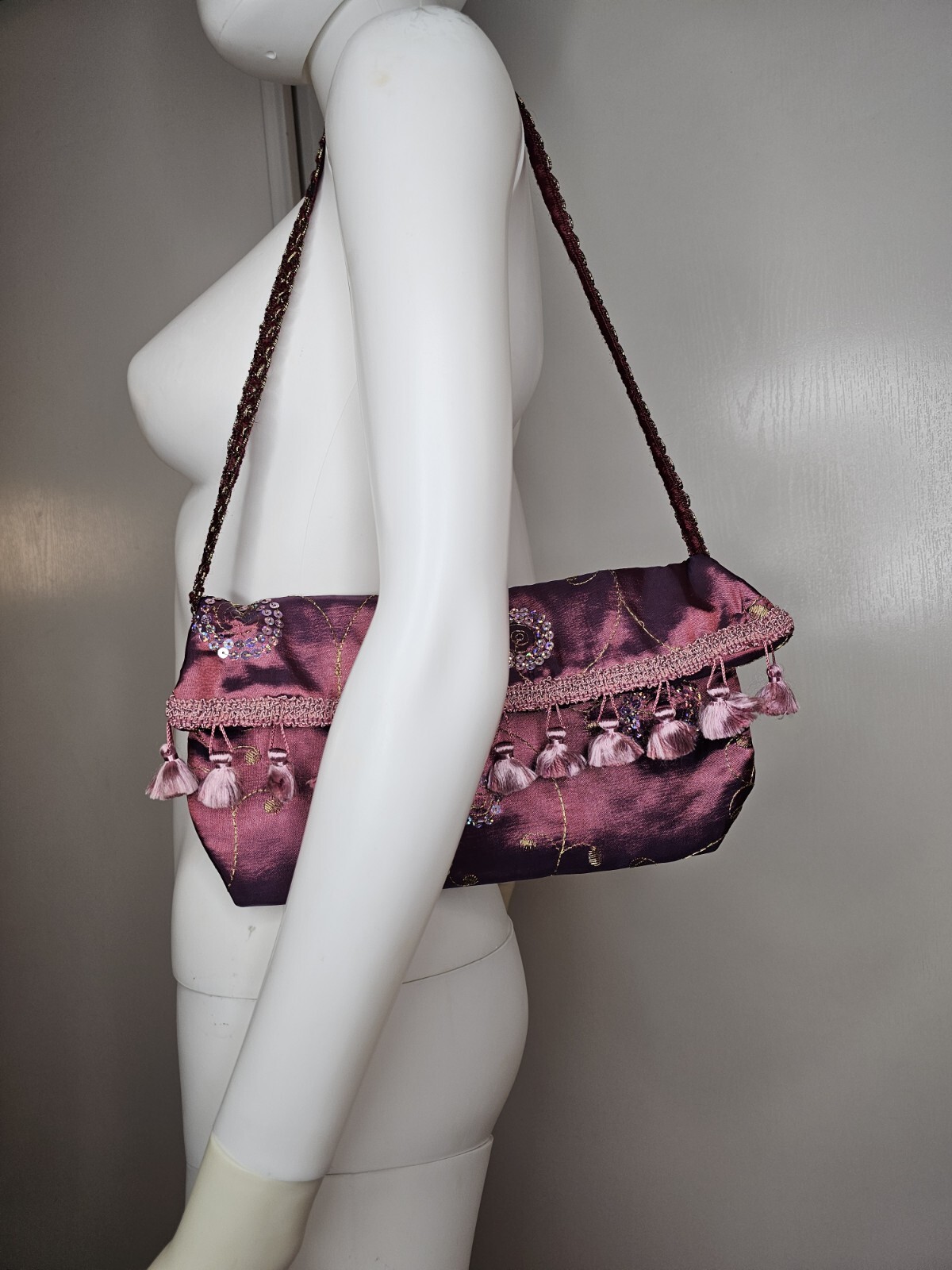 Beautiful Handmade Shoulder Bag Purse With Sequin and Tassels Y2k Retro Look