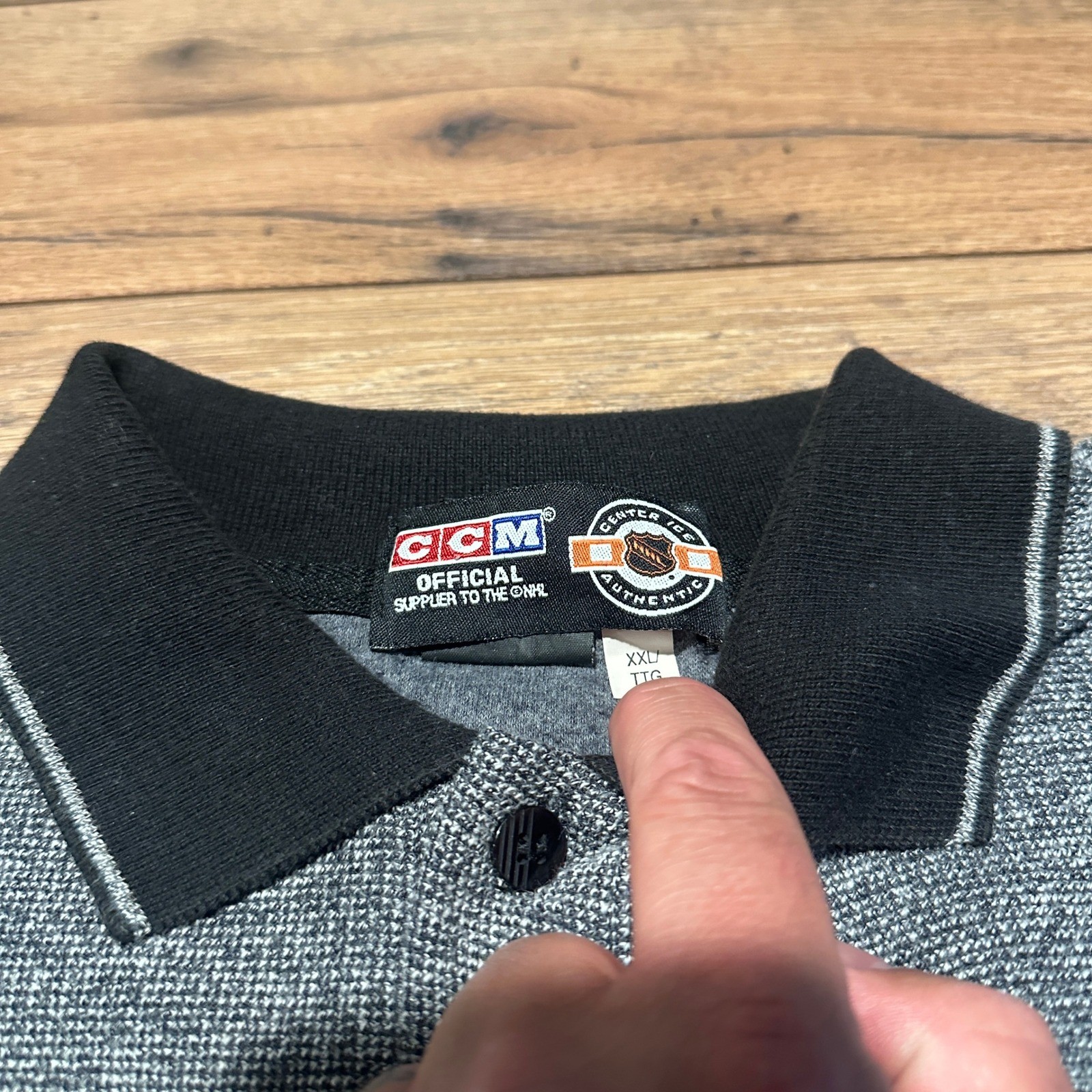 Vintage CCM Philadelphia Flyers Grey Polo Shirt Mens XXL NHL Ice Authentic