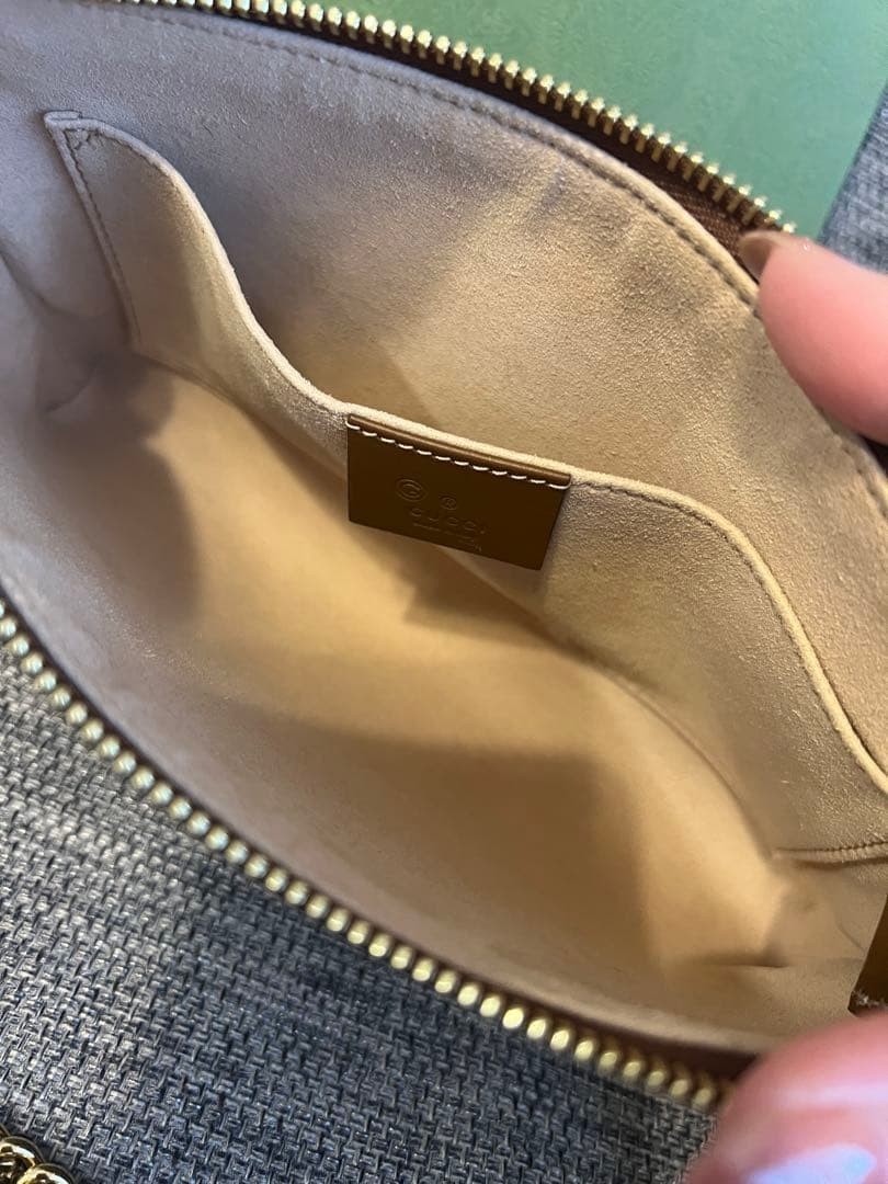GUCCI GG 909096 Canvas Handbag US 8.7×5.1in Beige Grey Leather Trim Elegant