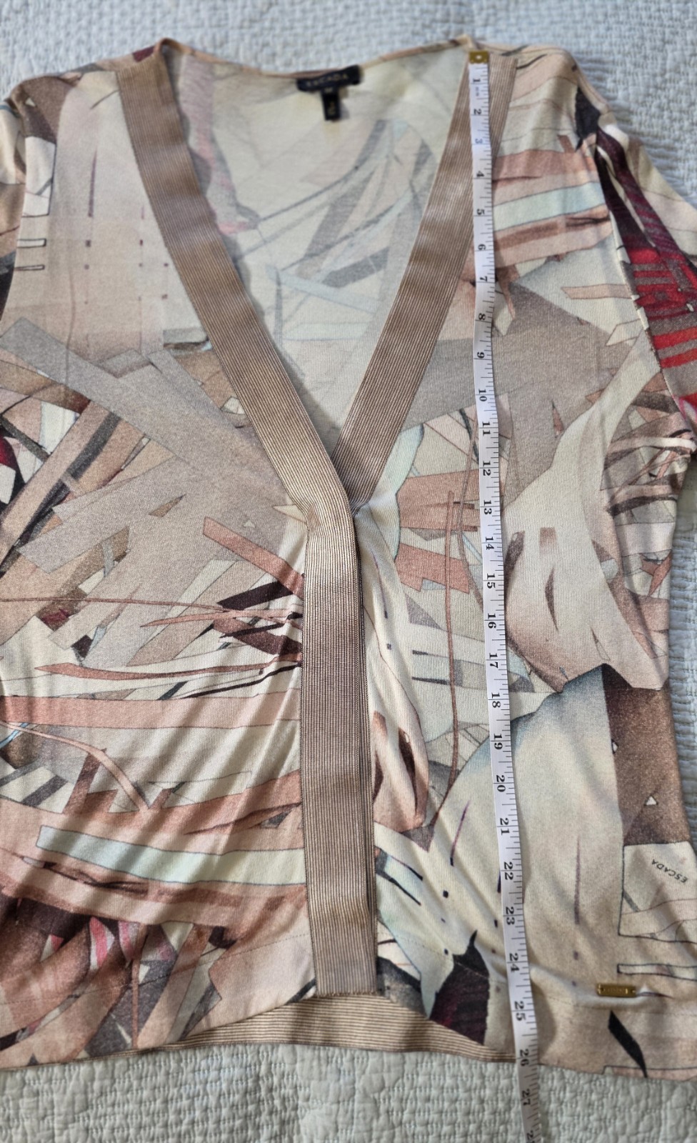 Escada Cardigan Size 38. Neutral Tones With A Splash Of Red And Gold. Hand Wash