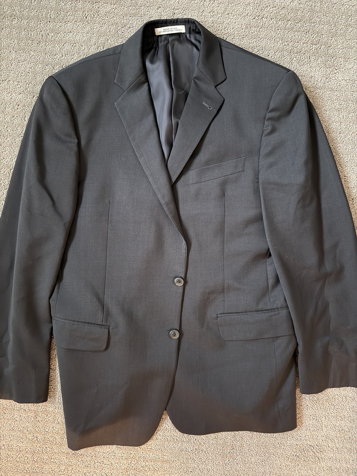 Joseph Abboud Black Wool 2-Piece Suit 42R Regular Fit Flat Front 34×30