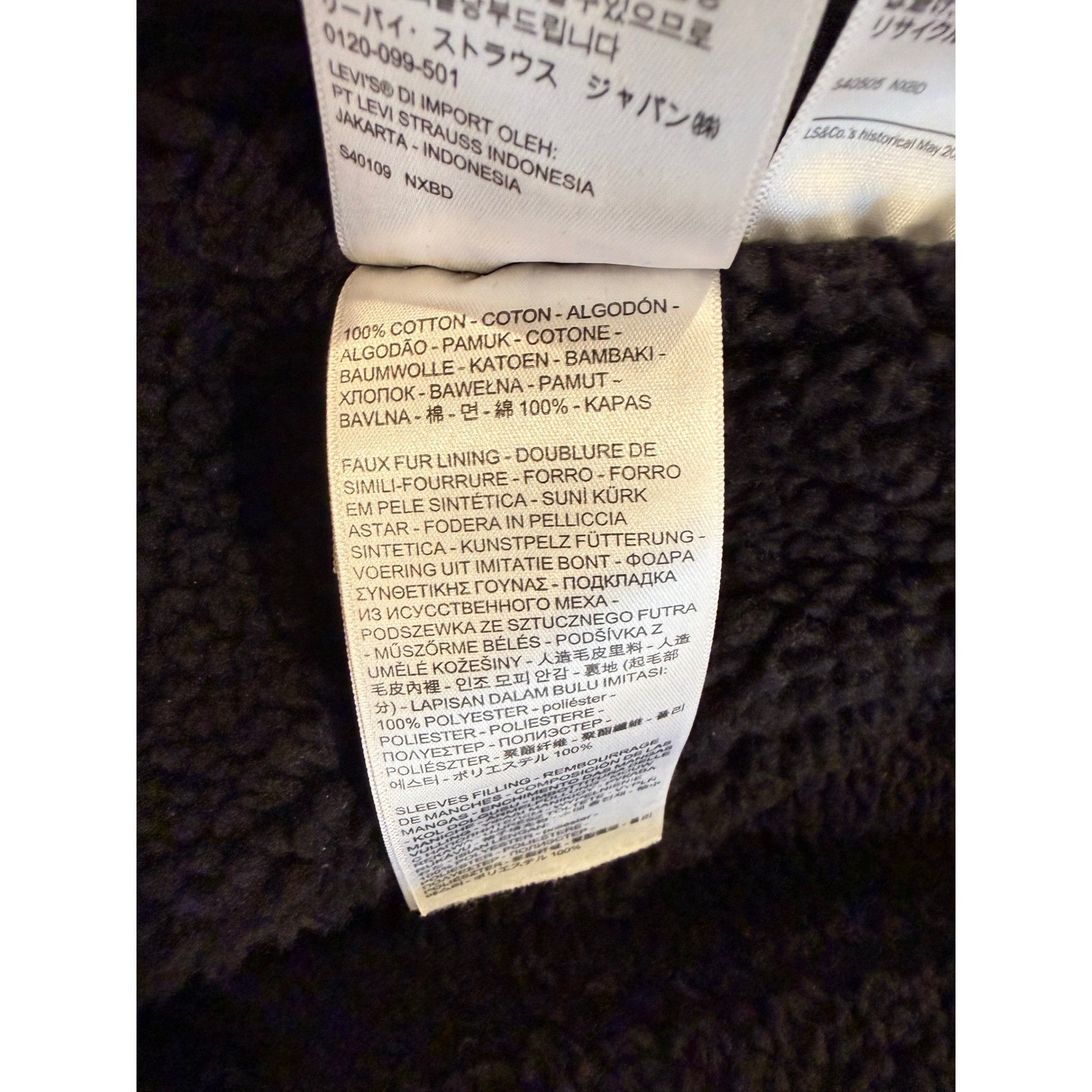 Levis Mens Sherpa Trucker Jacket Black Denim Faux Fur Lined Coat