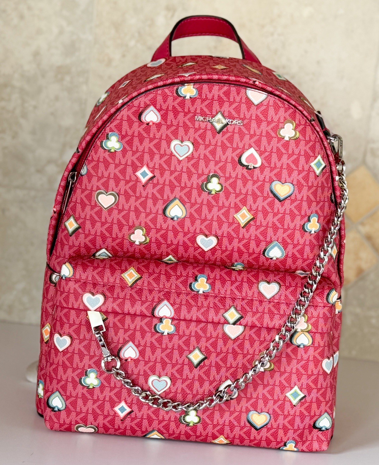 Michael Kors Slater Medium Chain Backpack MK Dark Raspberry Multi