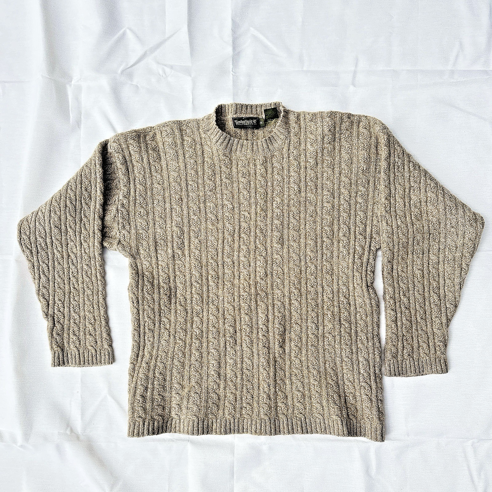 Vintage Timberland Fisherman Cable Knit Sweater Mens M Beige Lambswool P2P 19