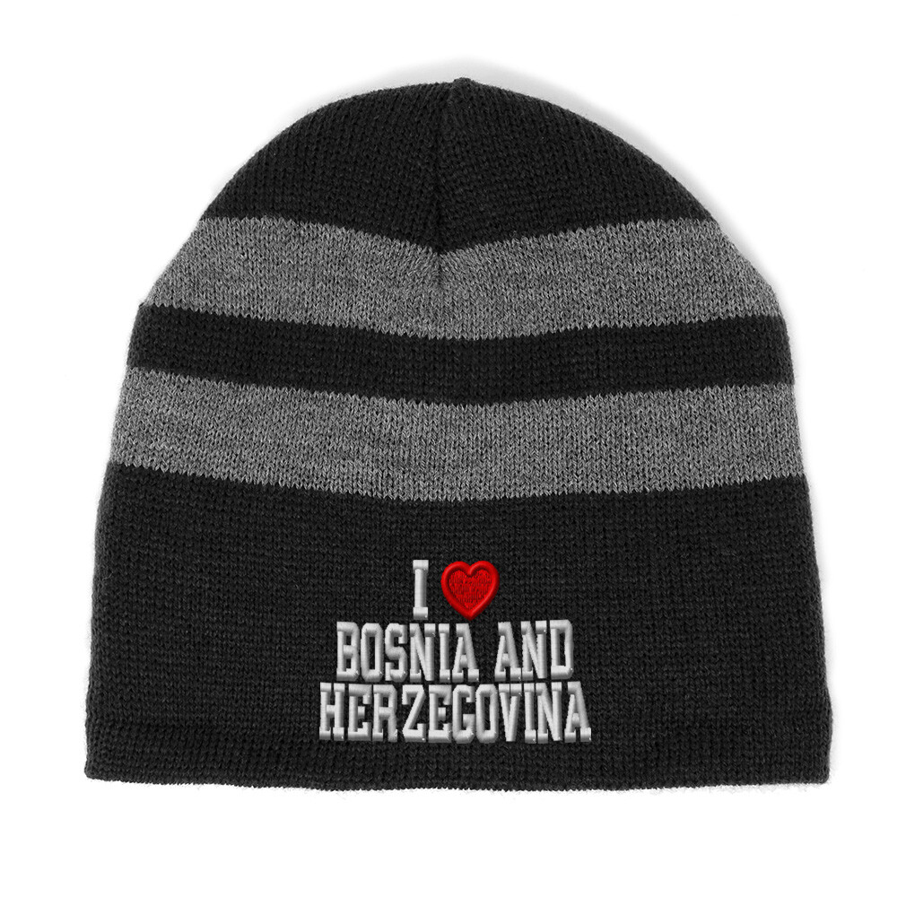 Striped Beanie for Men & Women I Love Bosnia and Herzegovina I Love Acrylic
