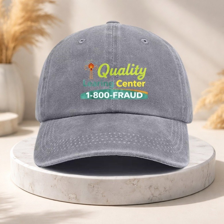 Vintage Quality Learning Center 1-800-FRAUD Washed Baseball Cap Hat Meme Unisex