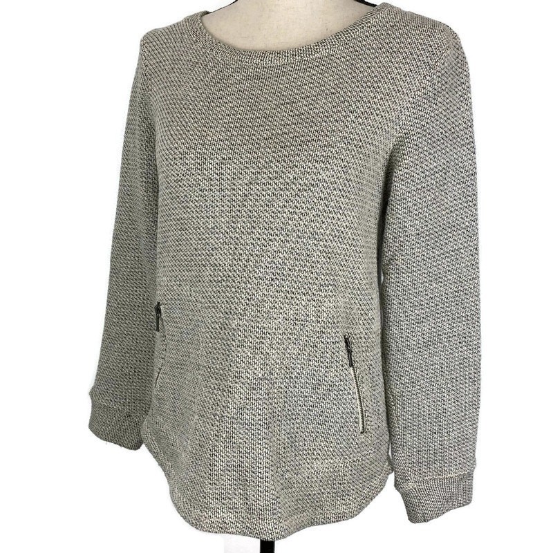 Kenar Scoopneck Pocket Sweater Cream Black Marled Hi Low Womens Sz Medium
