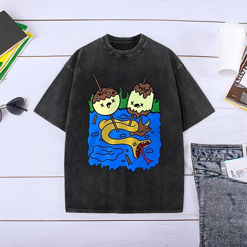 Retro Faded Adventure Time Cartoon Washed Cotton T-Shirt