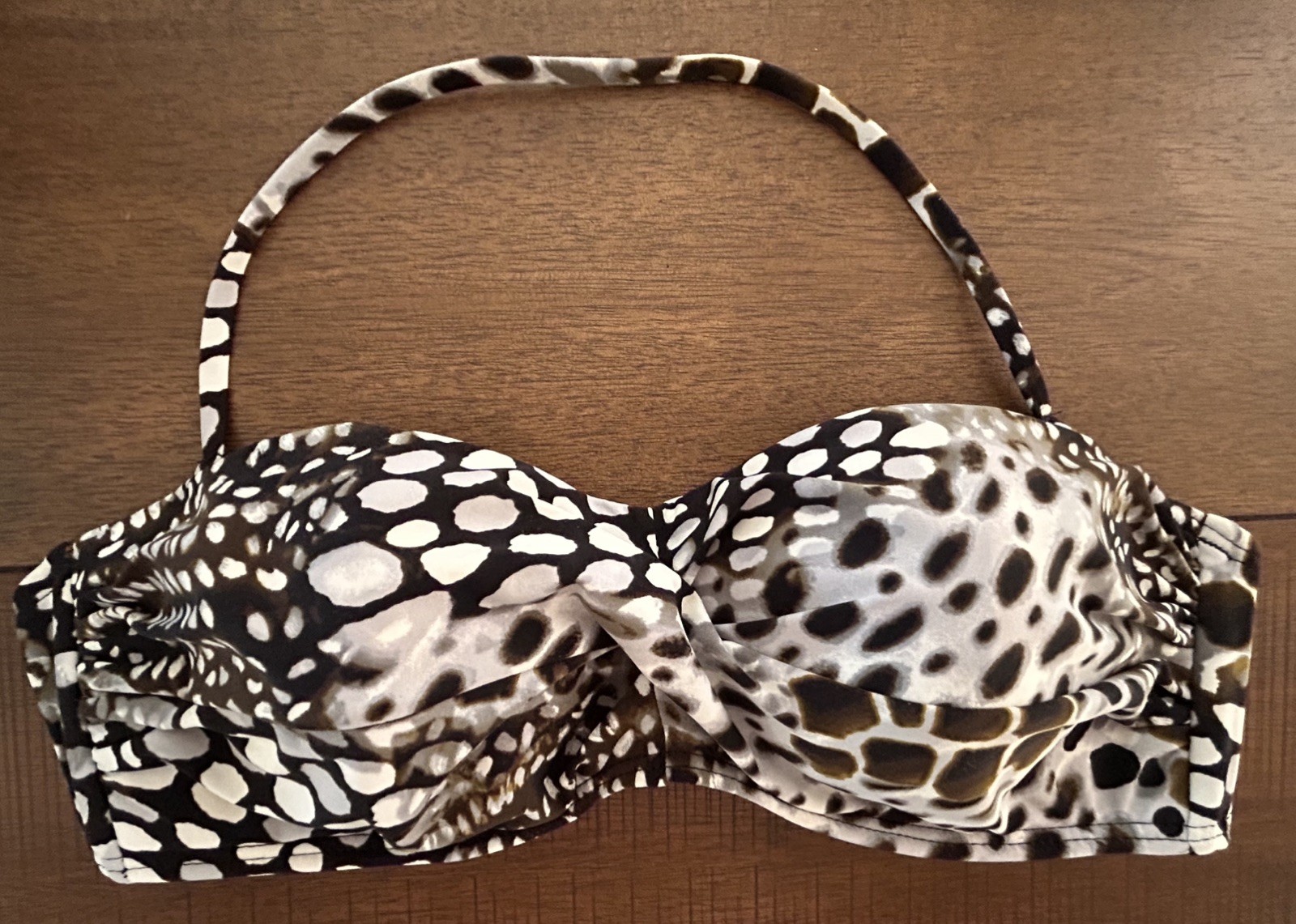 Kenneth Cole Brown/Black/White Bandeau Bikini halter top Underwire 34 NWOT