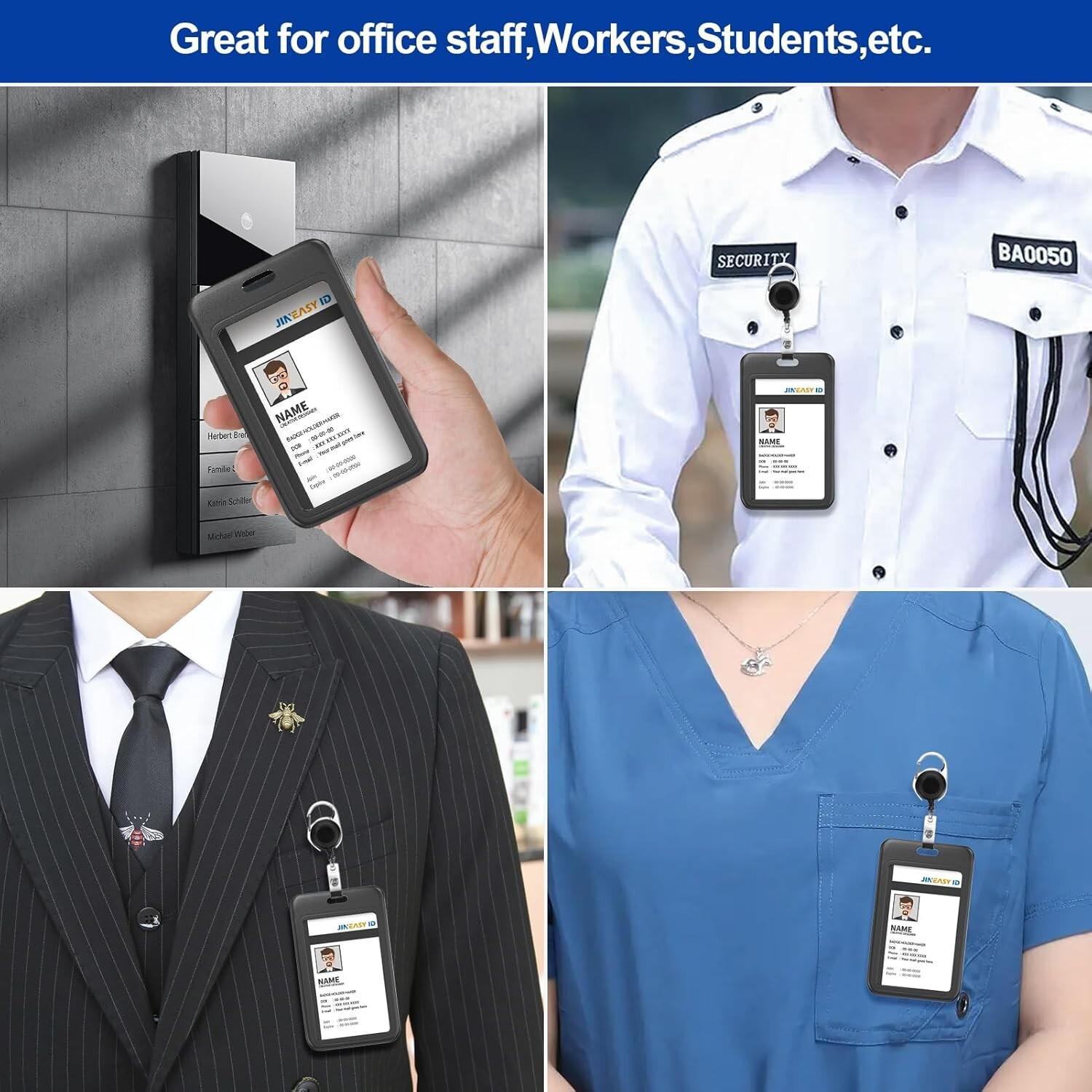 2pcs ID Badge Holder Vertical Card Holder Heavy Duty for Work Key Card Men Women