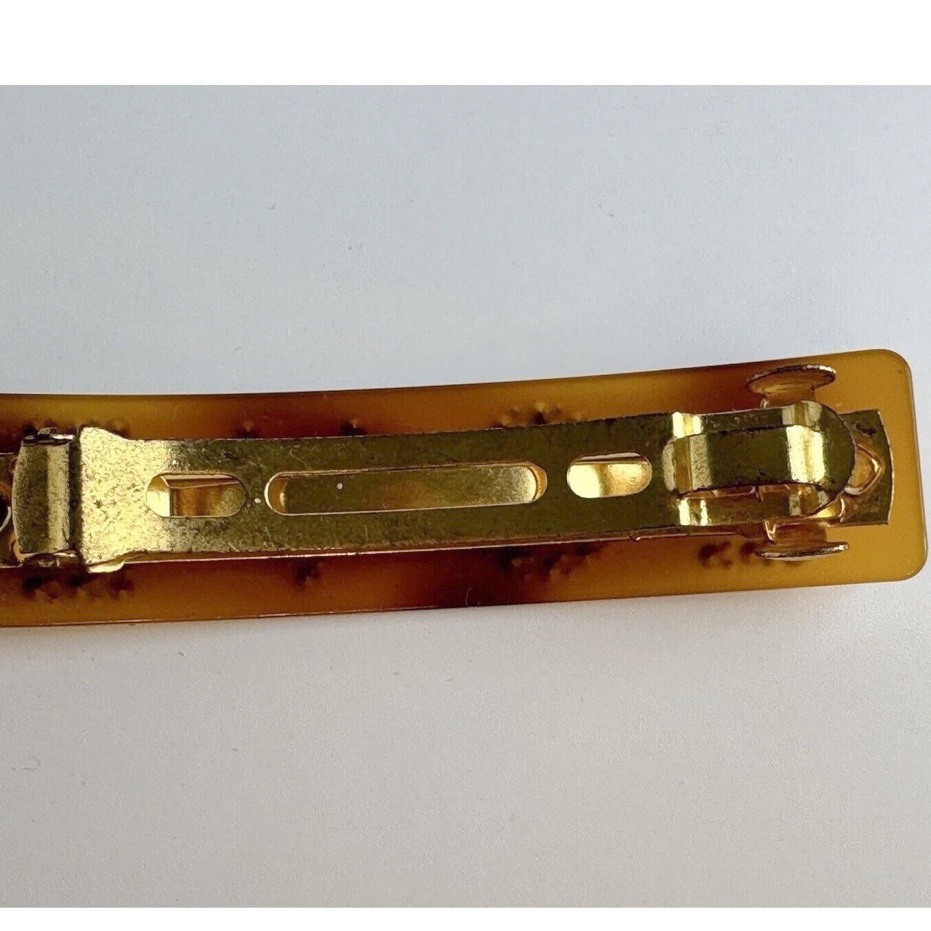 Vintage Amber Tortoiseshell LOVE Rhinestone Hair Barrette French Clip J-01