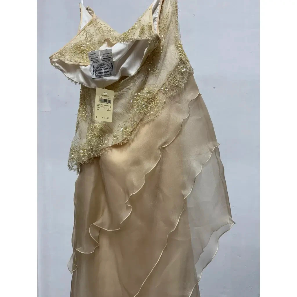 David Fielden Bride Silk Evening Gown Beaded Lace Gold, retail price €3600