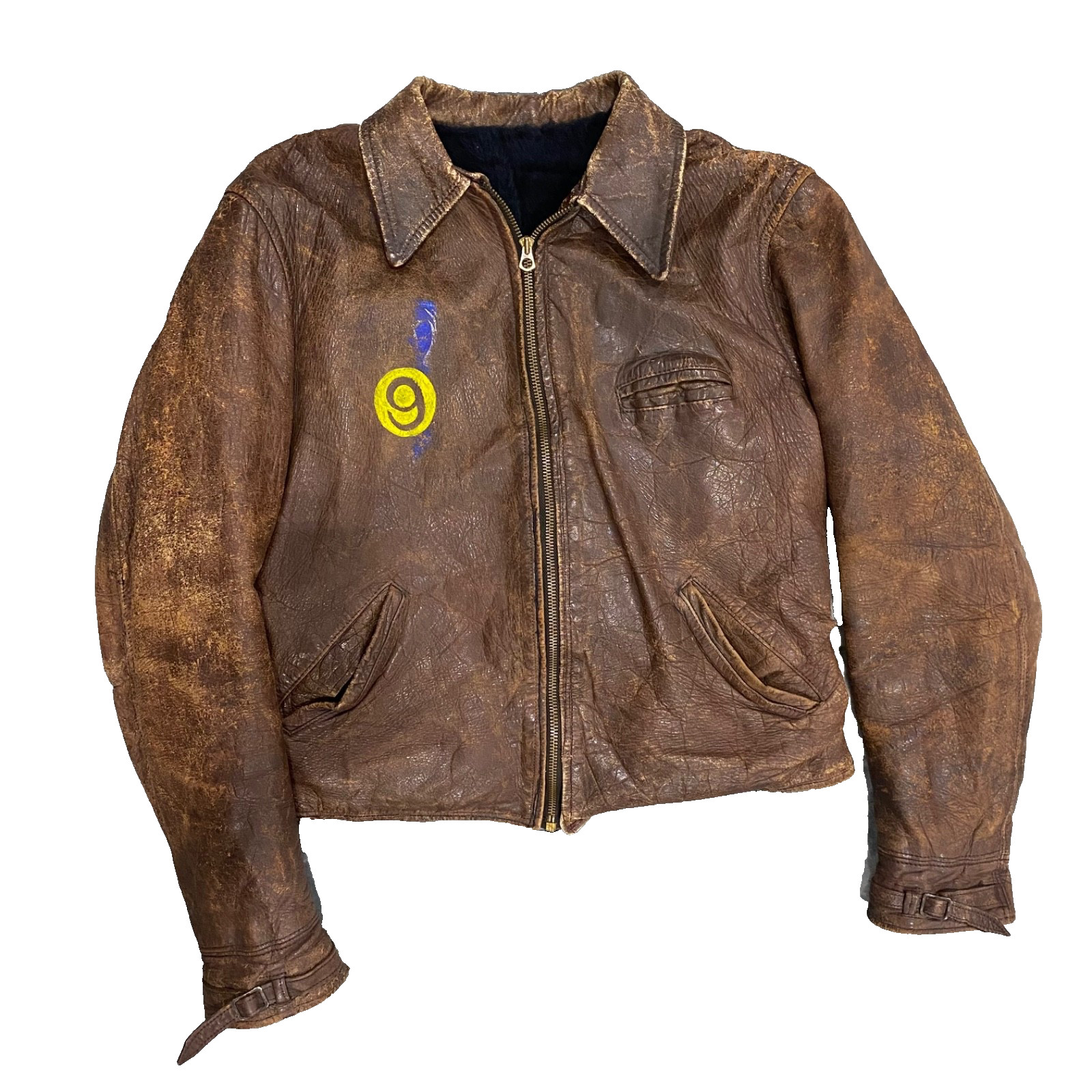 Rare Vintage 40’s Aviator Horse Leather Bomber Jacket 19×21 in