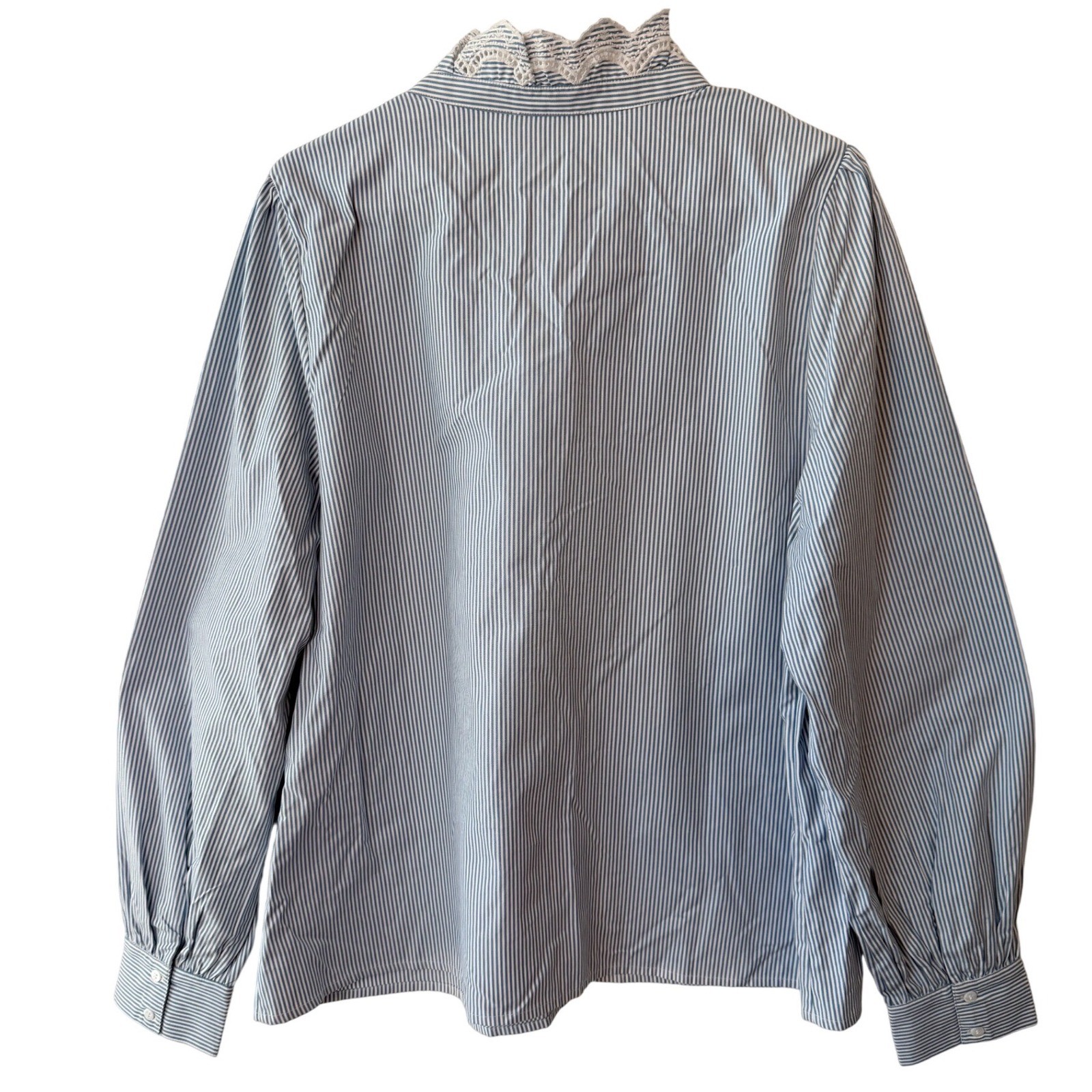 SÉZANE Blue Striped Chlo Blouse Lace Trim Romantic Cottagecore Shirt US Size 16