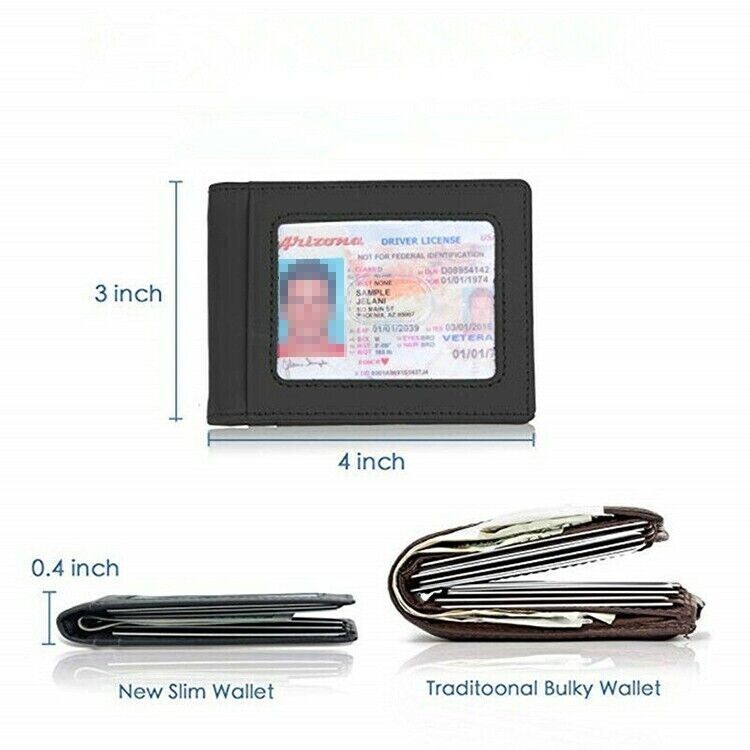 RFID Men’s Leather Slim Bifold Money Clip Wallet Front Pocket Credit Card Holder