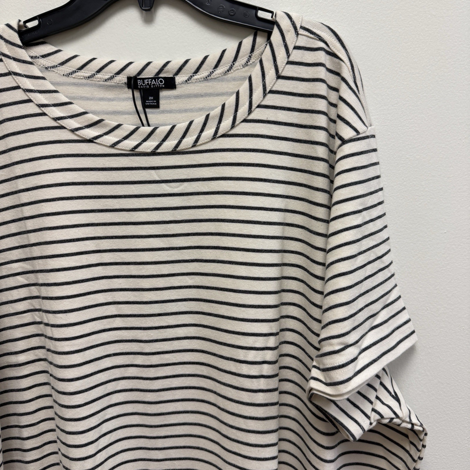 Black Stripe Cotton Dress Buffalo David Bitton 2X Knit Hi Low Hem Casual NWT