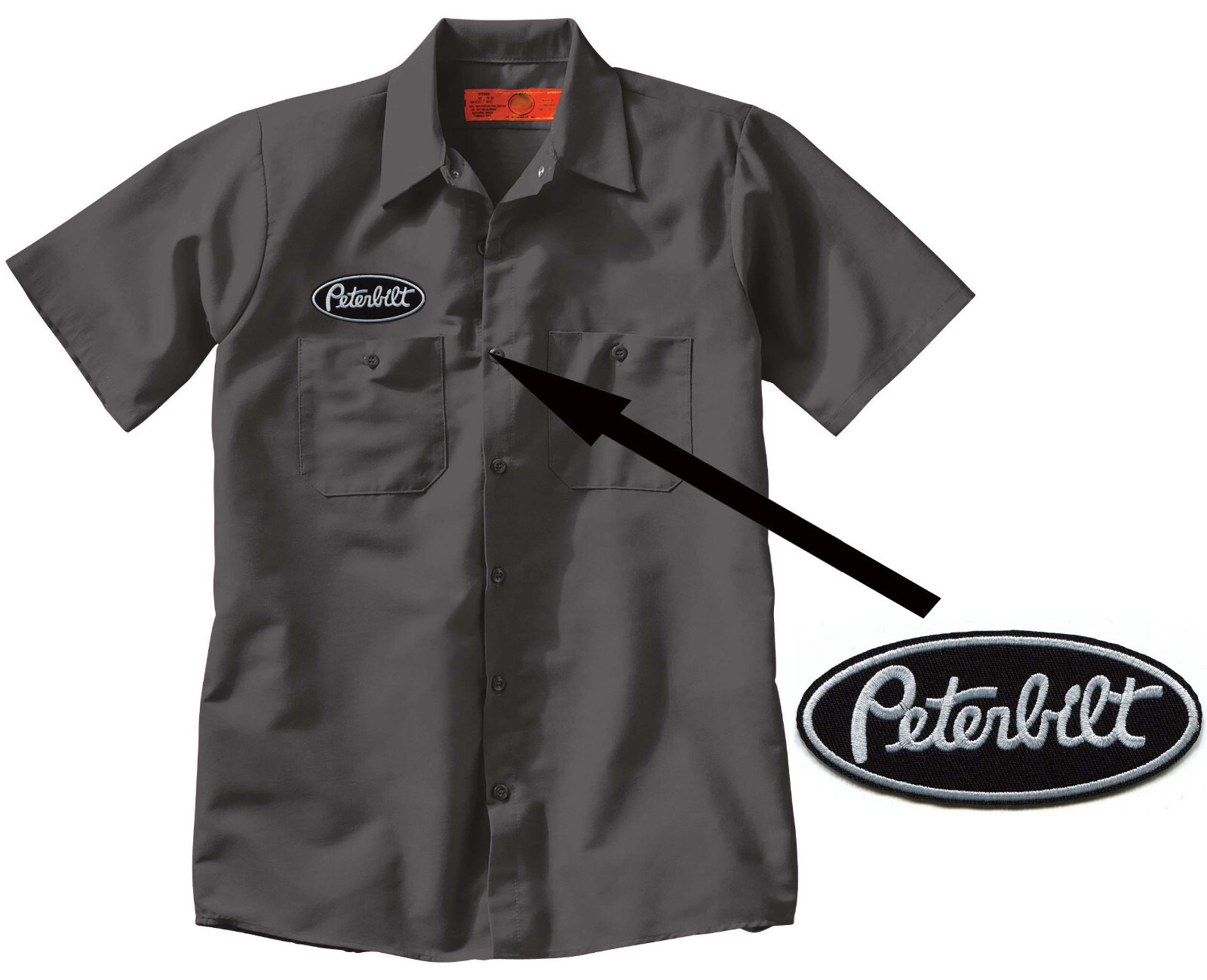 Black PETERBILT Truck Embroidered Black PATCH + Mechanic WORK SHIRT Trucking