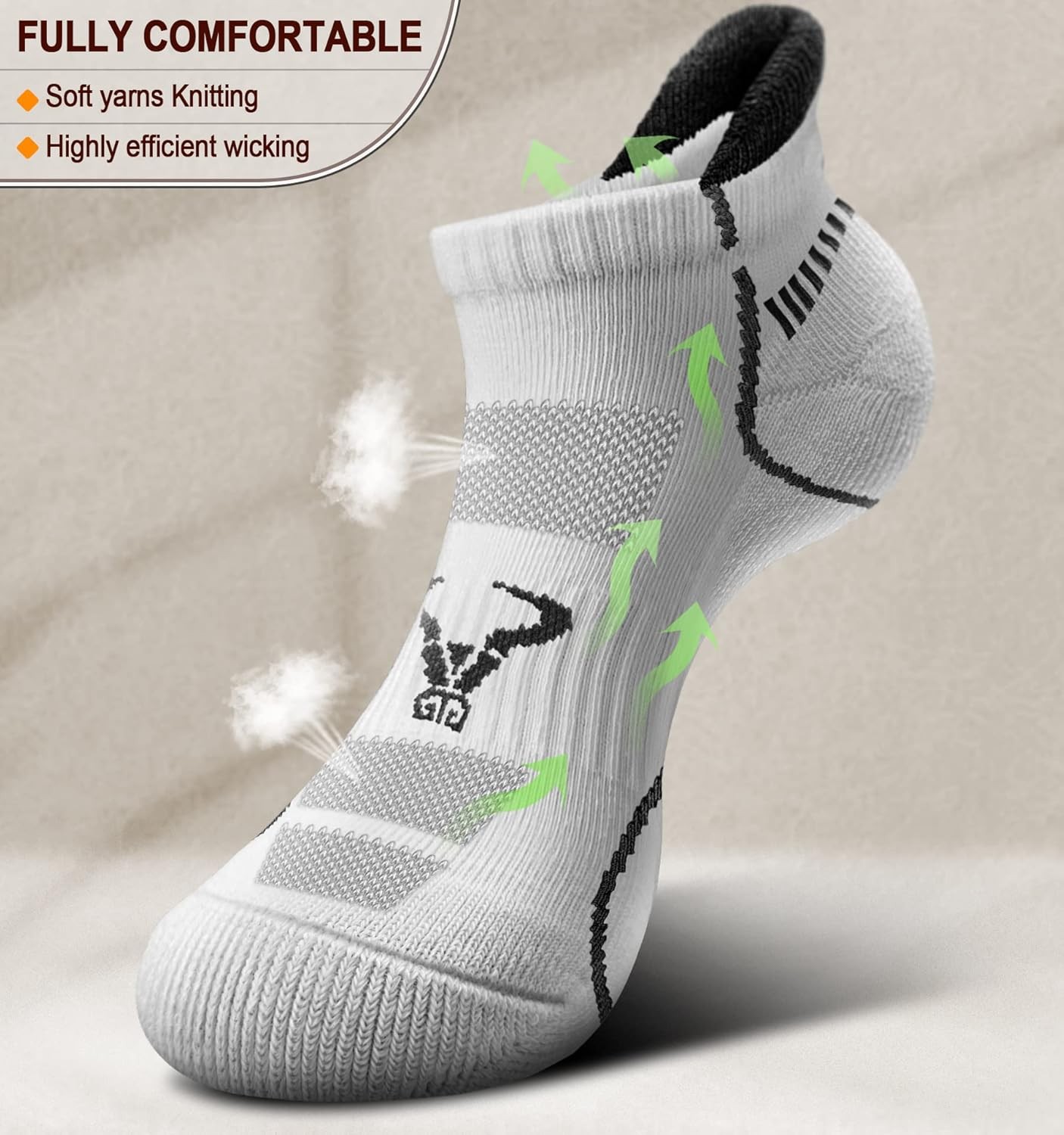 BULLIANT Men Running Socks 6Pairs-Ankle 13-15, 6pairs-white/Black Gray3100