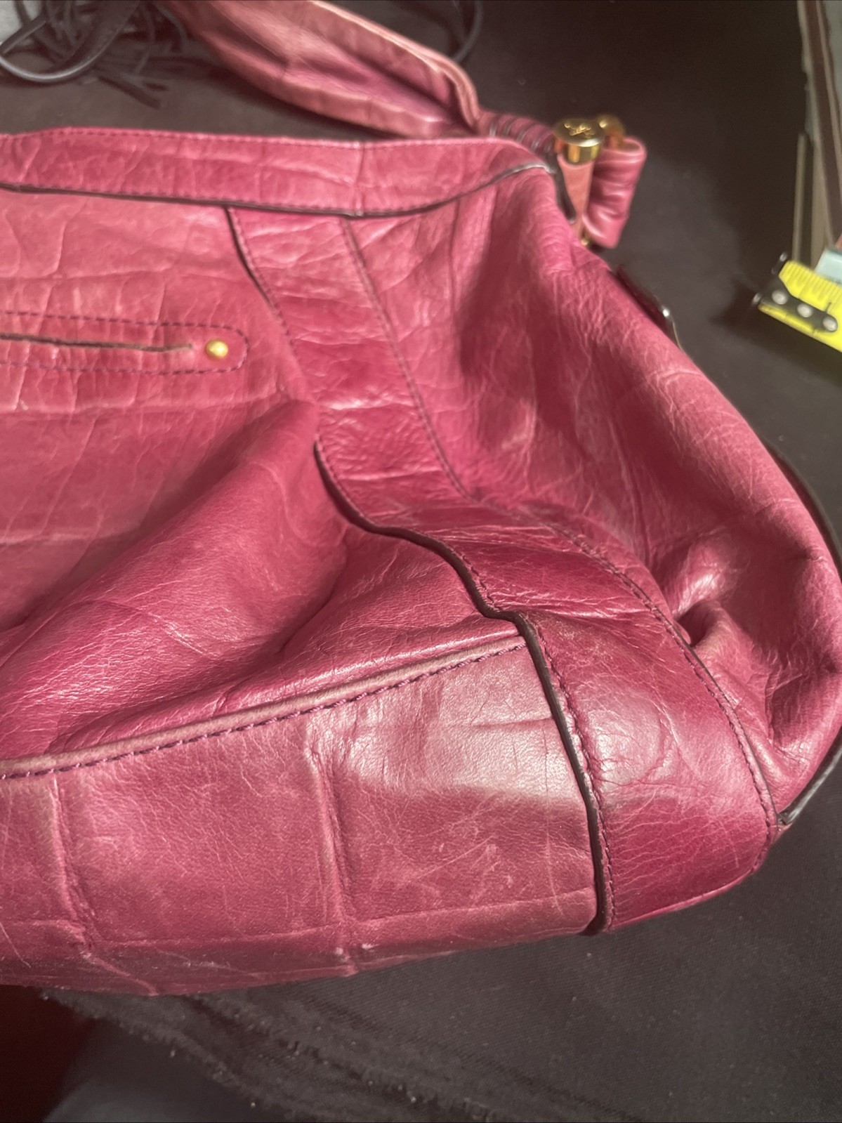 B. Makowsky Leather Shoulder Bag Hobo Purple With Gold Tone Hardware