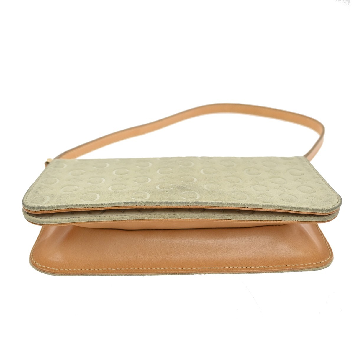 CELINE Logo C Macadam Shoulder Bag Leather Suede Ivory GHW Italy 69KC034