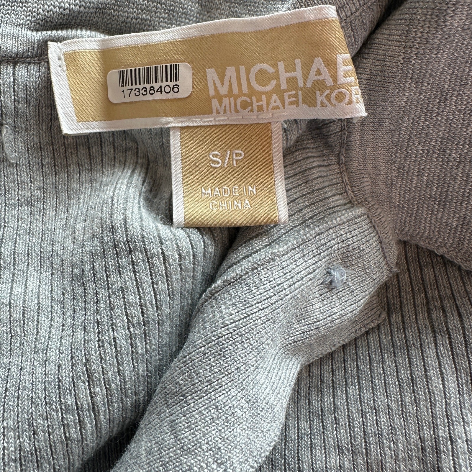 Michael Kors Gray Polo Sweater SMALL Fitted Cardigan Preppy Silk Cotton $300