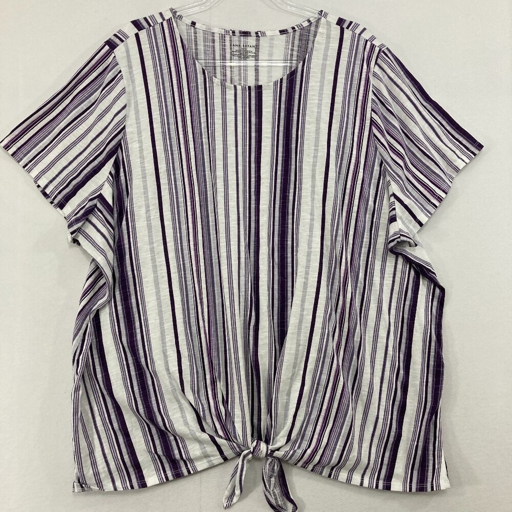 Lane Bryant Top size 26/28 Purple Striped Tie Front Stretch Casual Comfy