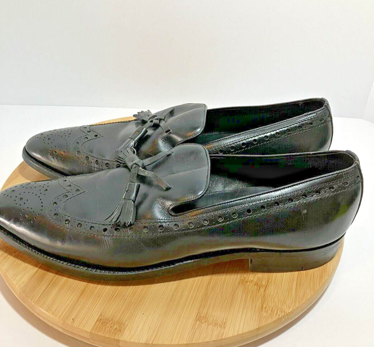 VTG Men’s FLORSHEIM Slip On Wingtip Tassel Loafers Black Leather 913306 SZ 11 C