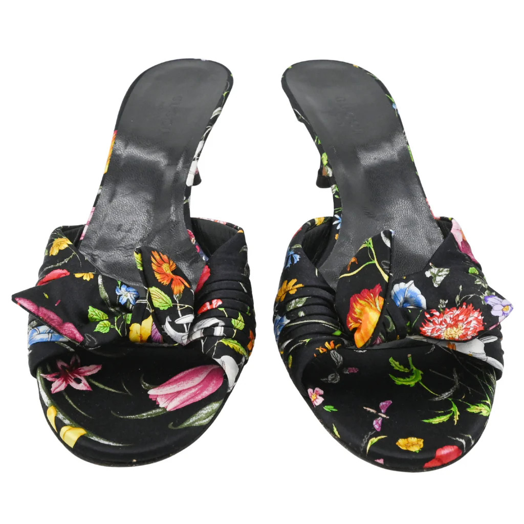 GUCCI | Floral Satin Bow Knot Kitten Heels Size 6.5B