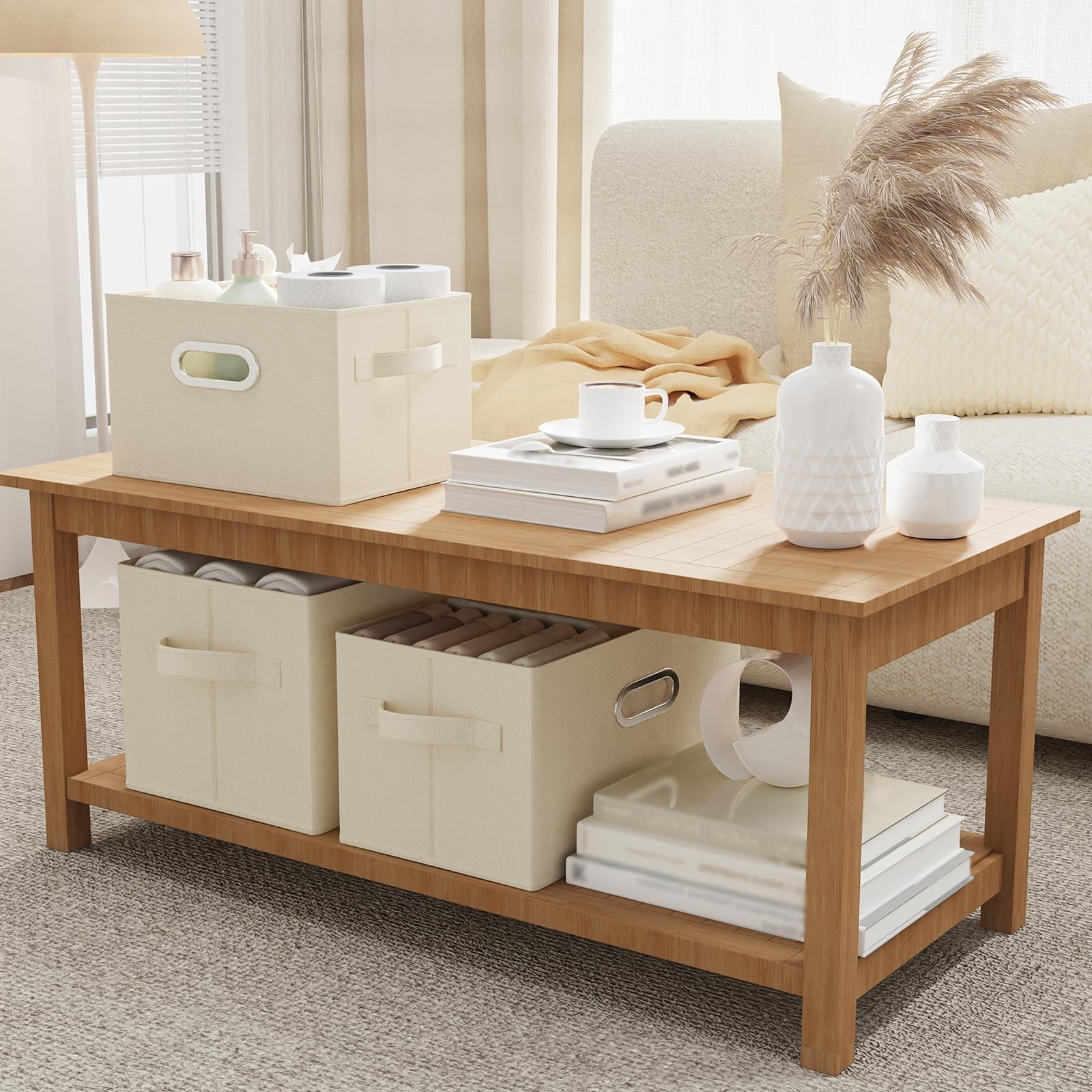 Collapsible Open Storage Baskets,13×9.1×7.9in,Beige,4 Pack | Storage Bins wit…
