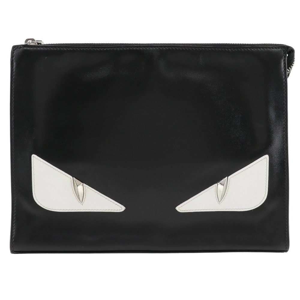 FENDI Bugs Monster 7VA433 Clutch Calfskin Black Unisex Bag #NB513