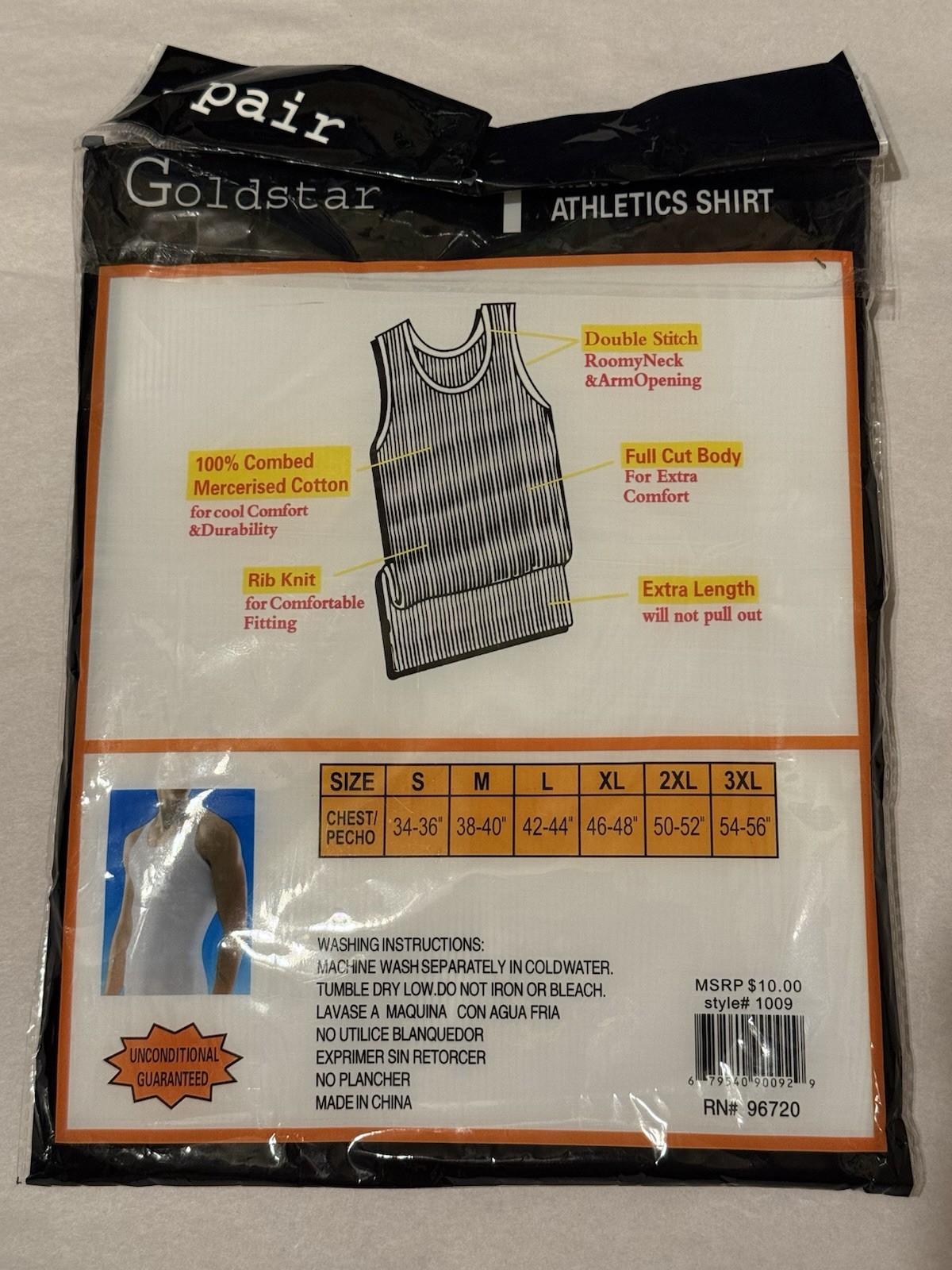 Goldstar Men’s A-Shirt Tank Undershirt XL White Ribbed 100% Cotton New Sealed