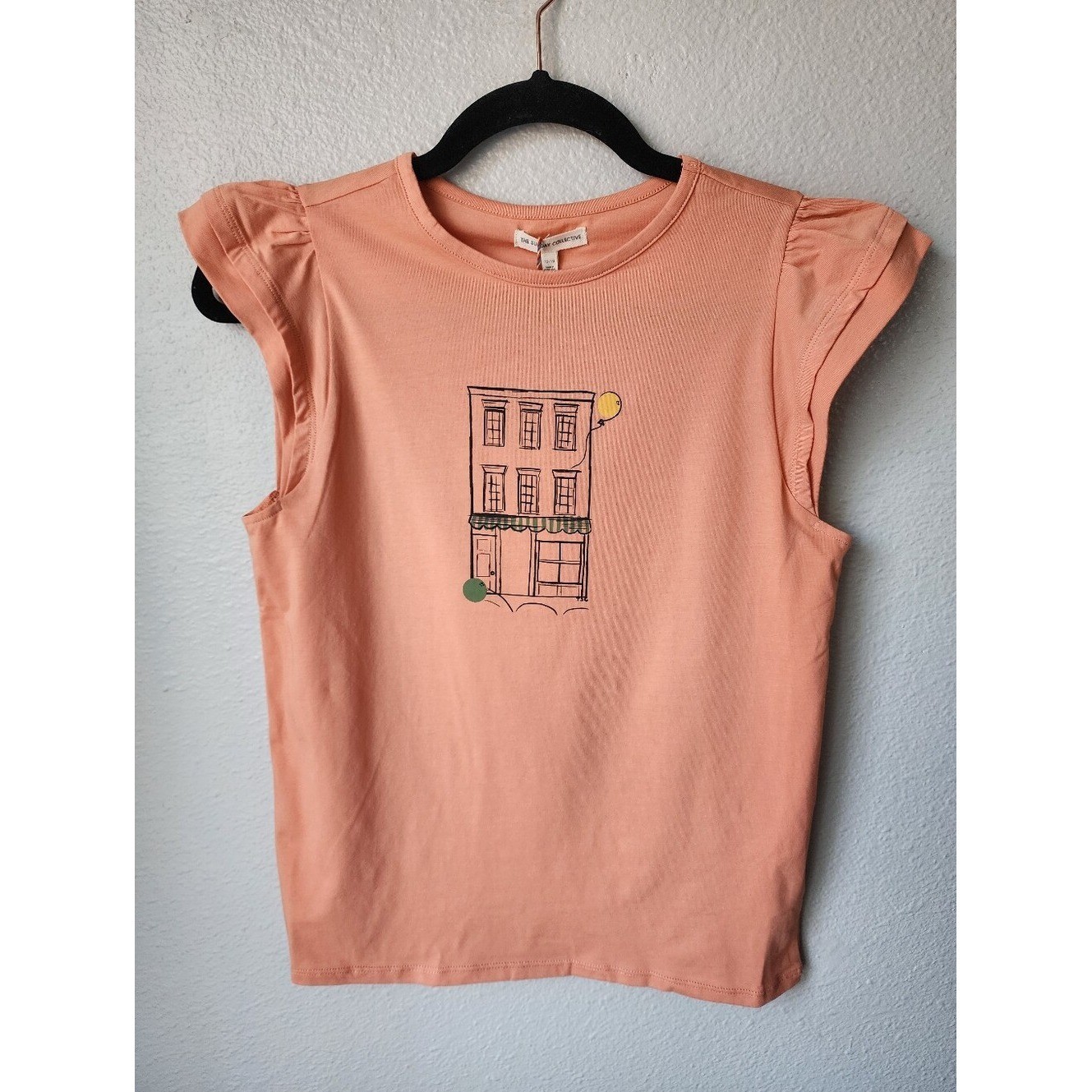 The Sunday Collective Ruffle Cap Sleeve Cotton Blend Top Size 12-13 In Sunbaked
