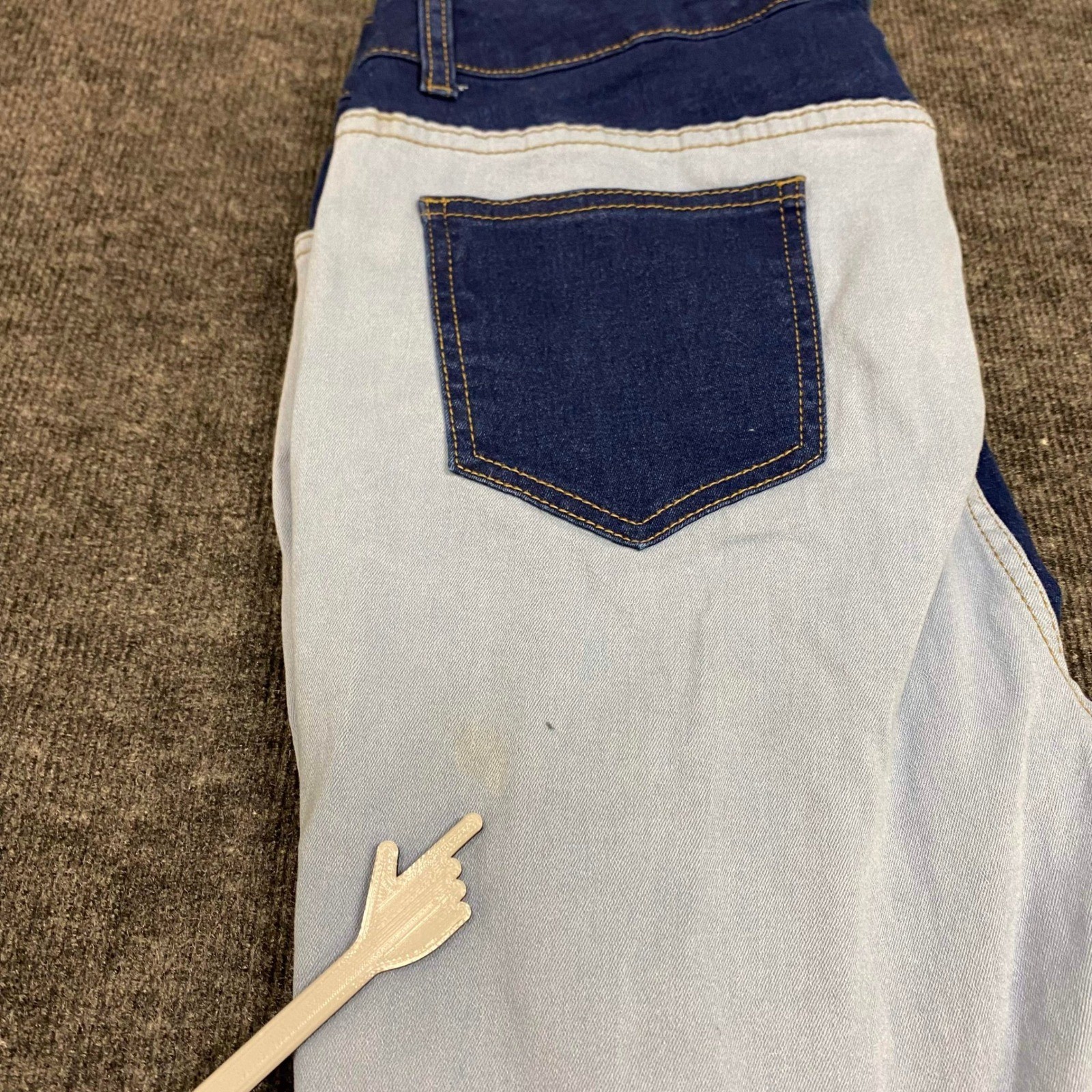 Ashley Stewart Womens Two Tone Colorblock Distressed Skinny Jeans Blue High Rise