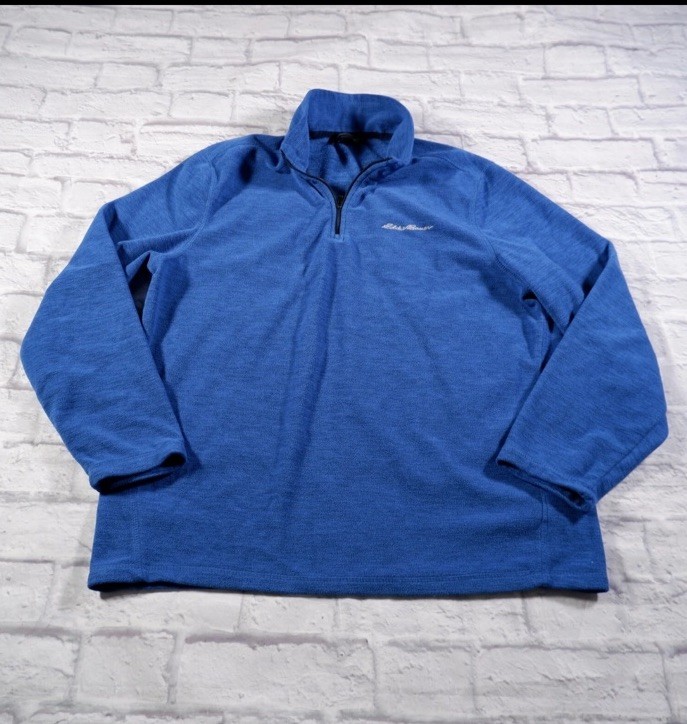 Eddie Bauer Men’s XL Blue 1/4 Zip Fleece Pullover Mock Neck w/ Pockets