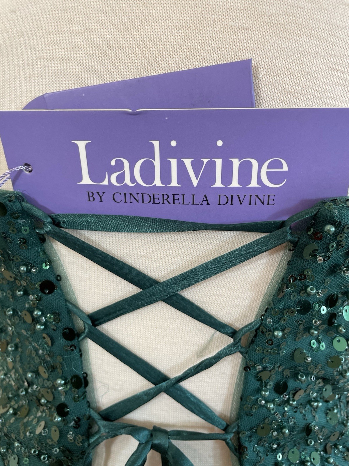 Ladivine by Cinderella Divine CD229 Emerald Sequin Feather Strapless Mermaid Go…