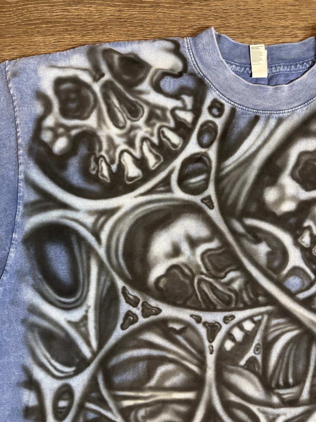 Hand Airbrushed Los Angeles Apparel Garment Dyed Blue Crewneck T-Shirt Men’s XL