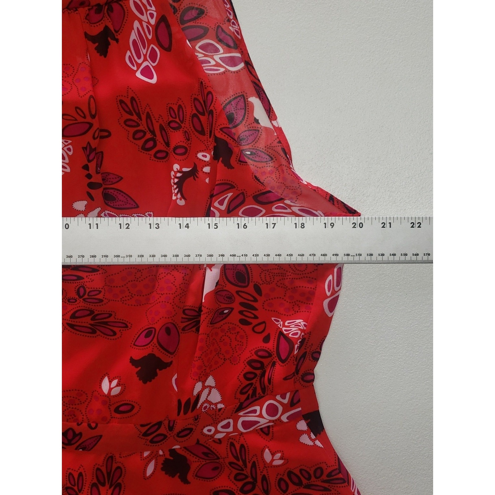 Eva Mendes Isabella Handkerchief Sheer Bow Top Women’s Large Red Peplum Summer