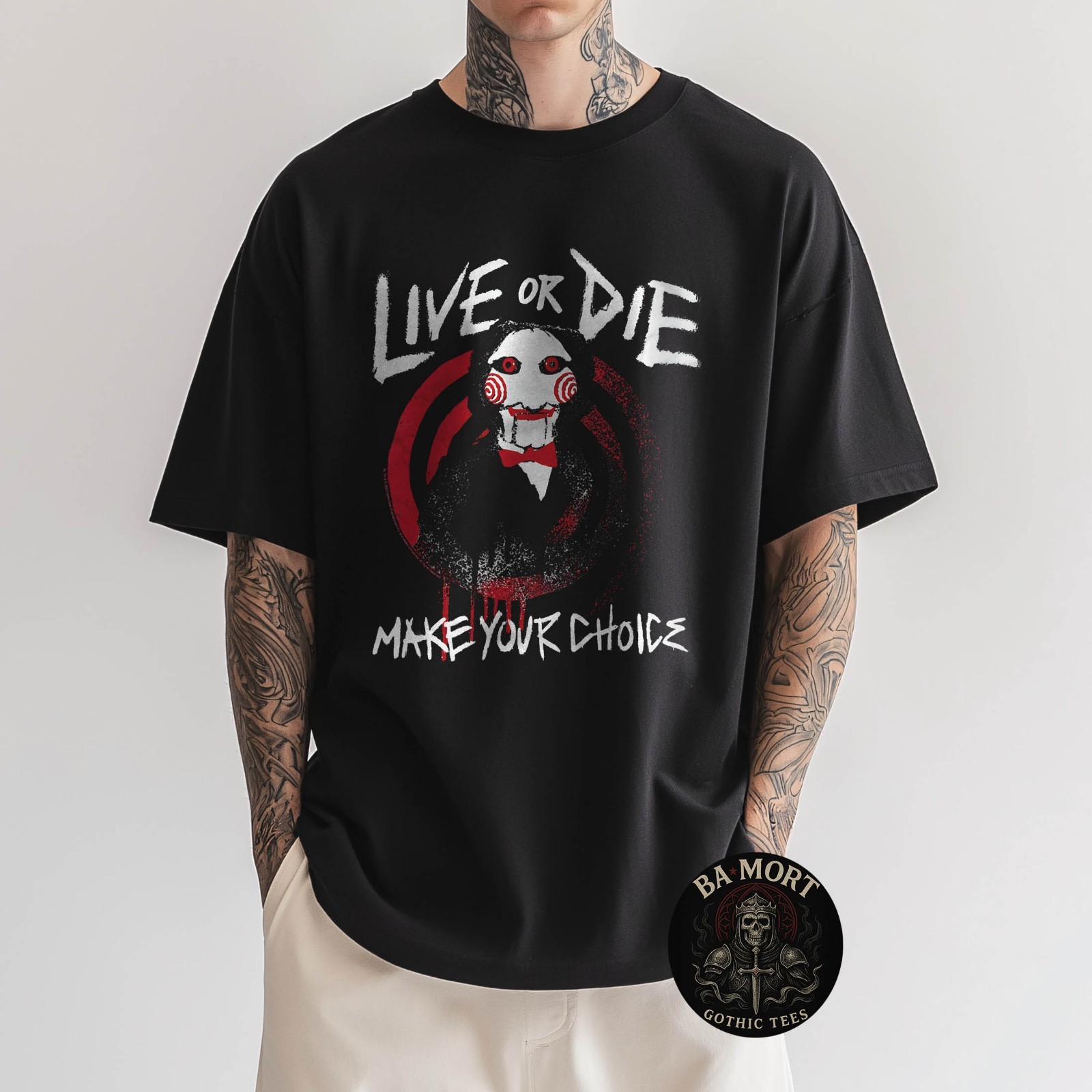 Saw Live Or Die Spiral Jigsaw Horror Movie Black T-Shirt