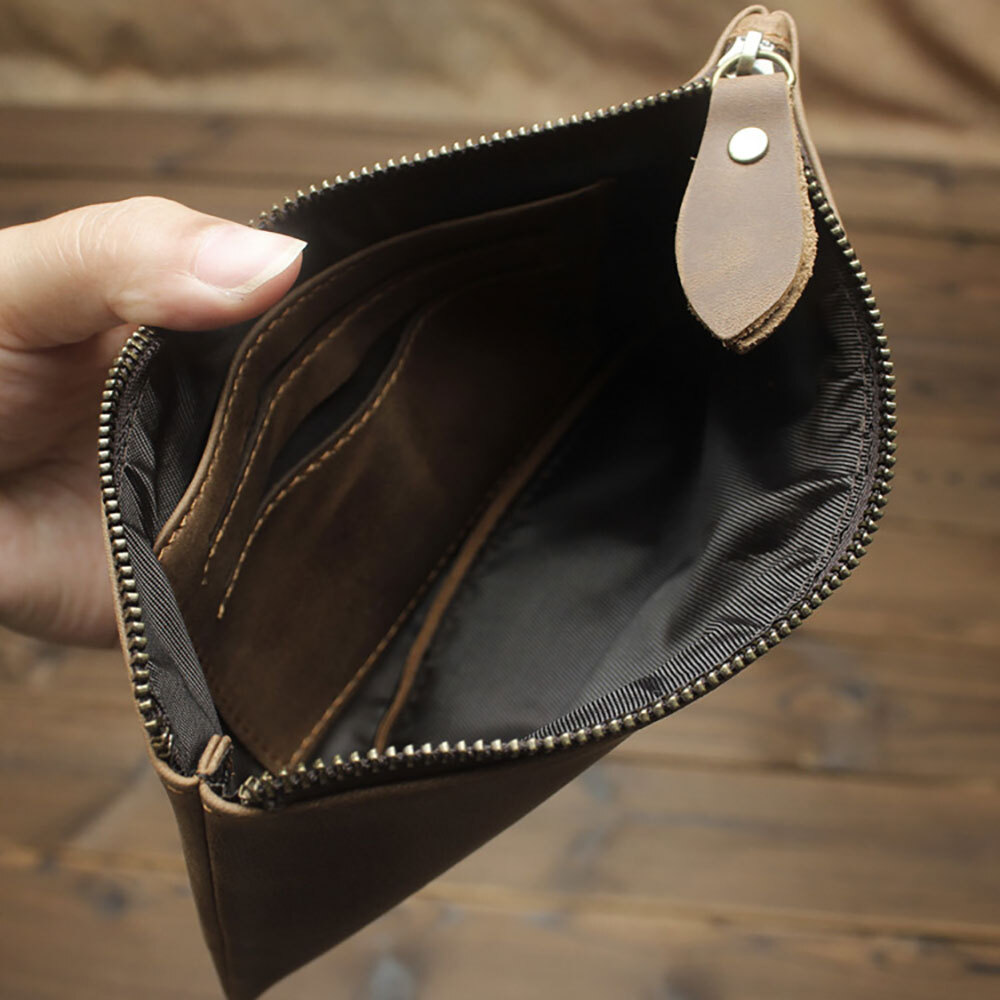 Leather Cash Long Wallet Envelope Zipper Pouch – Money Holder for Men & Women^