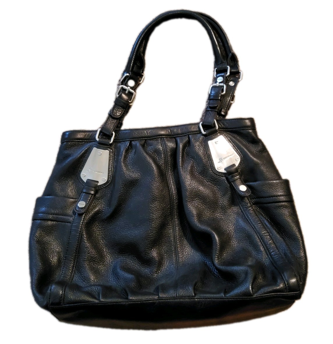 B. Makowsky Y2K Black Pebble Leather Hobo Bag, Divided, Leopard Print Lined EUC