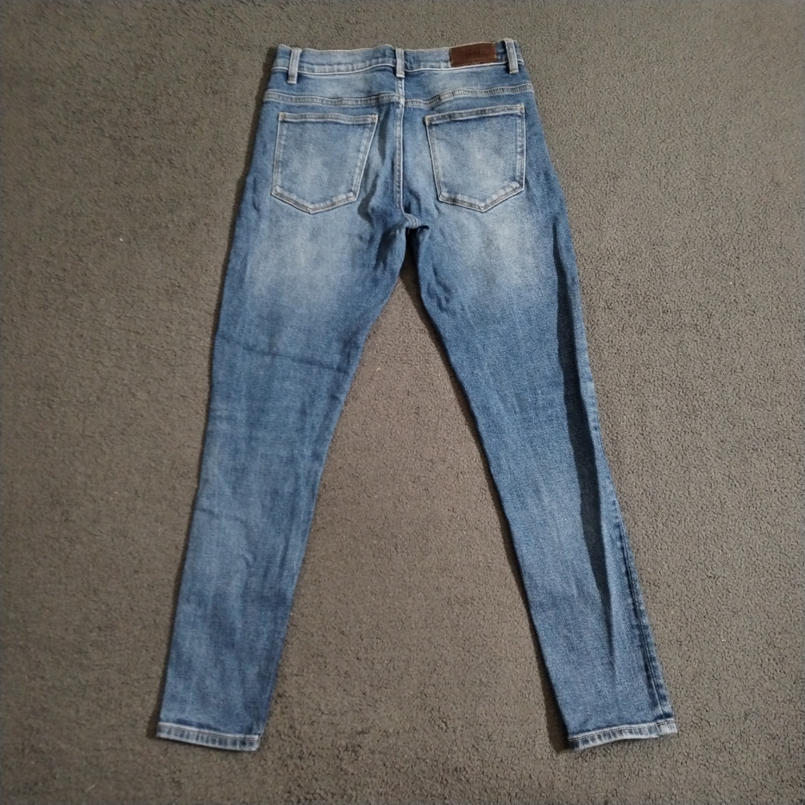 Arne Jeans Mens 30×30 Regular Blue Denim Slim Stretch Whisker Leather Logo Fade