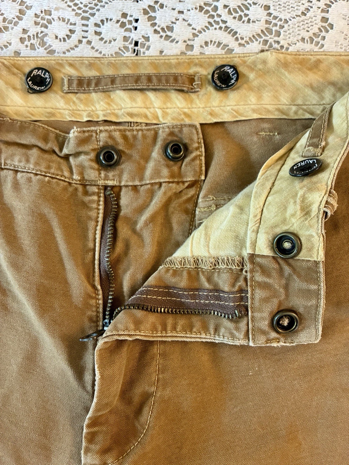 Vintage Polo Ralph Lauren Double Knee Waxed Canvas Pants Hunting Tan 34×32