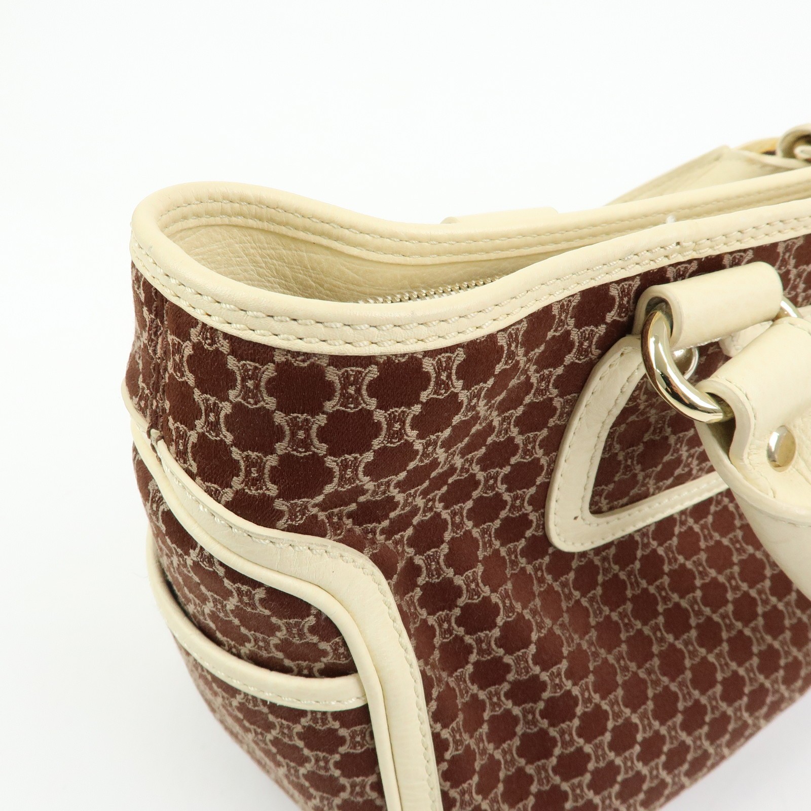 CELINE Macadam Boogie Bag Canvas Leather Hand Bag Tote Bag Brown Auth Used F/S