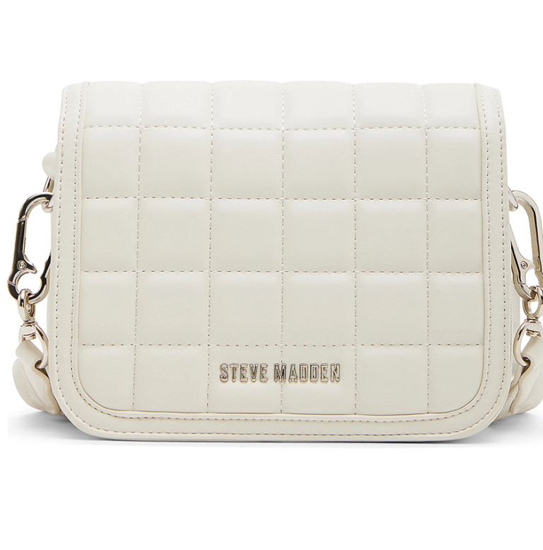 Steve Madden BCarla Crossbody Bag Quilted Chalk White Silver
