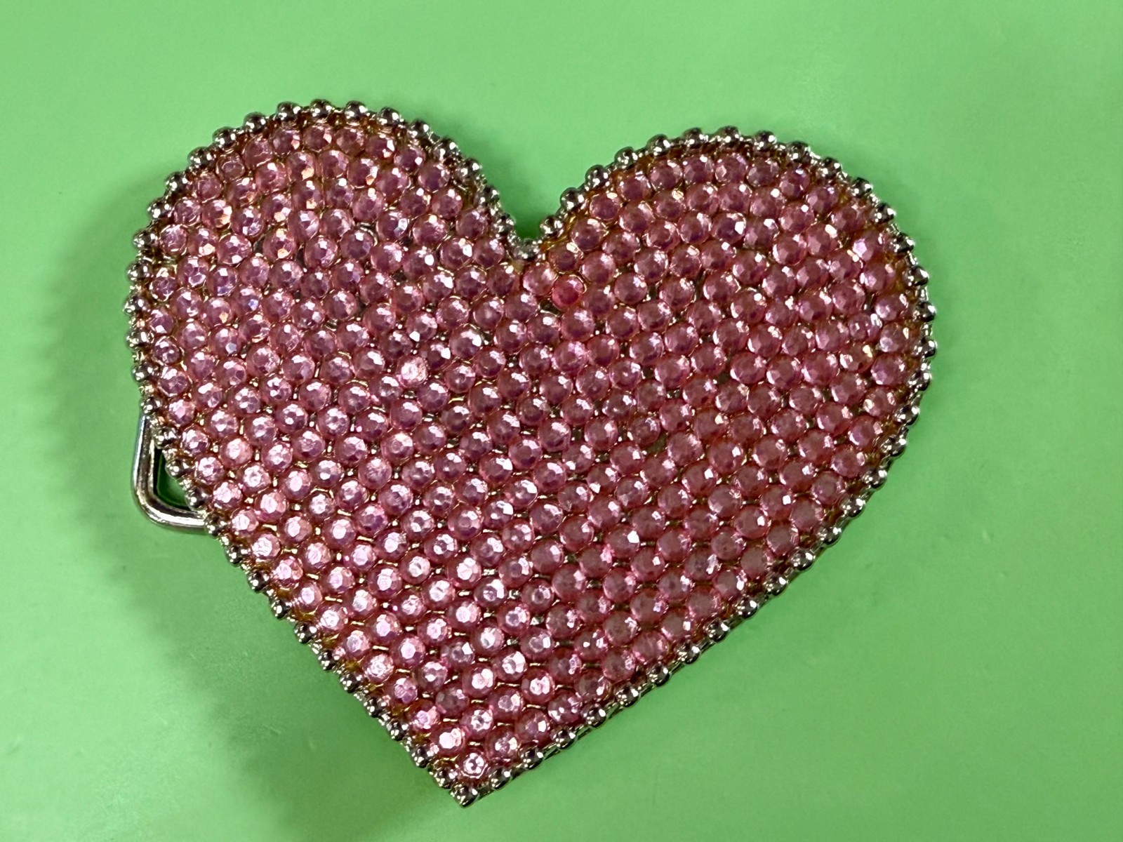 Heart Shaped Pink Rhinestone Covered Girls Belt Buckle for 1.25″ Wide Belt
