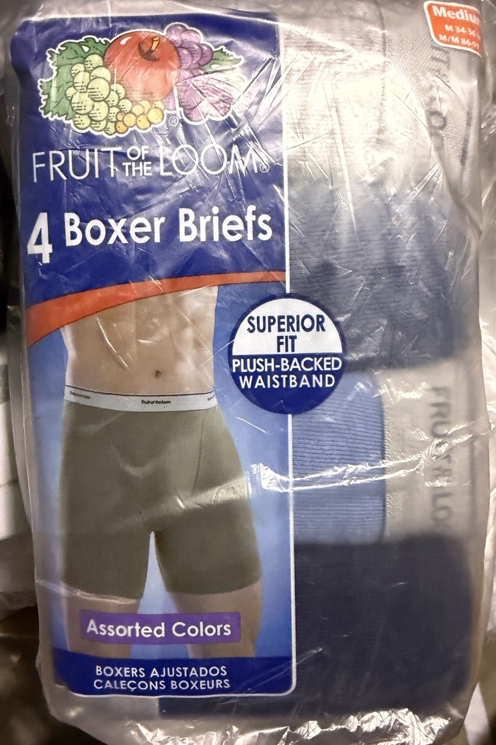 Fruit of the Loom Men’s Cotton Boxer Briefs Size Medium Multicolor-4 Pack New
